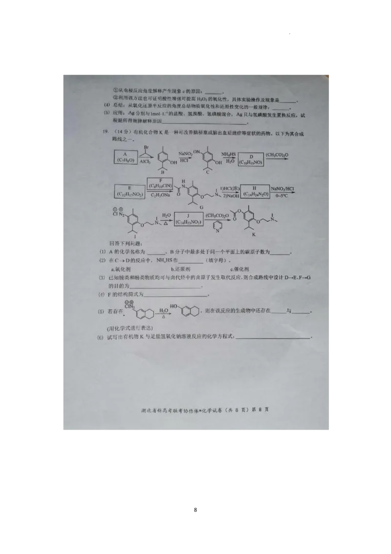 湖北新高考联考协作体2025届高三9月起点考化学+答案_2024-2025高三（6-6月题库）_2024年09月试卷_09052025届湖北新高考联考协作体高三上学期开学考试
