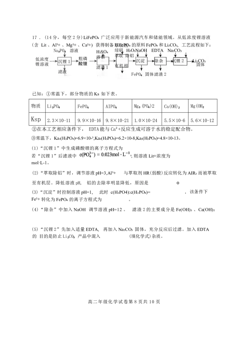 辽宁省沈阳市五校协作体2025-2026学年高二上学期1月期末考试-化学试题_2024-2025高二（7-7月题库）_2026年1月高二_260123辽宁省沈阳市五校协作体2025-2026学年高二上学期1月期末考试（全）