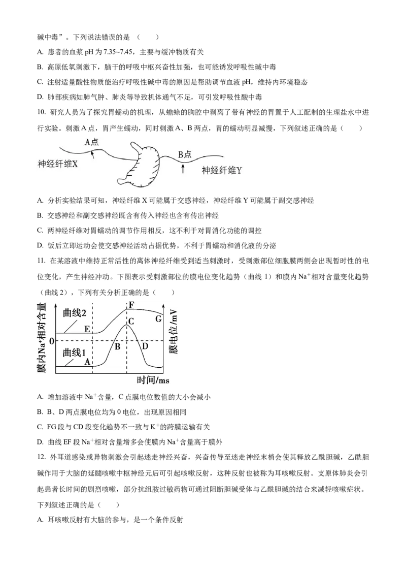 湖北省襄阳市第四中学2025-2026学年高二上学期10月月考生物试题（原卷版）_2025年11月高二试卷_251101湖北省襄阳市第四中学2025-2026学年高二上学期10月月考（全）