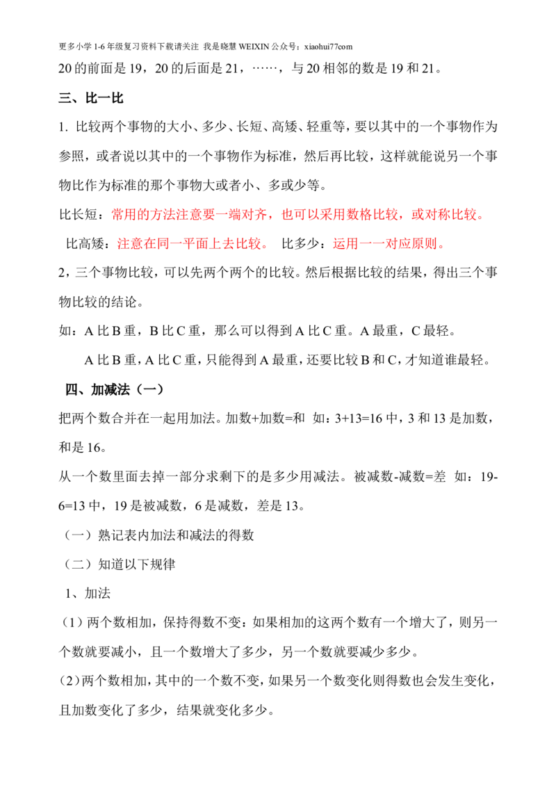 一年级上册数学复习提纲和知识点_小学1-6年级全部试卷_数学_一年级_3-6-3、小学一年级数学上册_3-6-3-1、复习、知识点、归纳汇总_通用