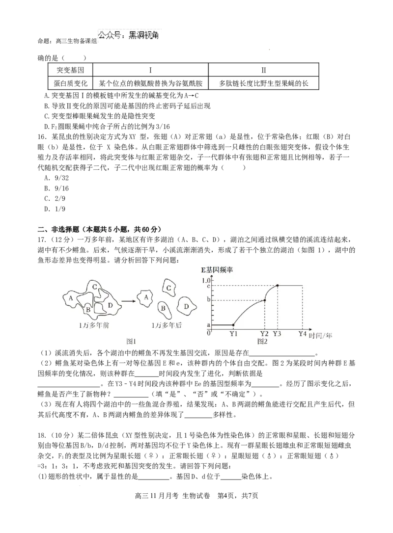 广西南宁市第二中学2024-2025学年高三上学期11月月考生物_2024-2026高三（6-6月题库）_2024年12月试卷_1207广西南宁市第二中学2024-2025学年高三上学期11月月考