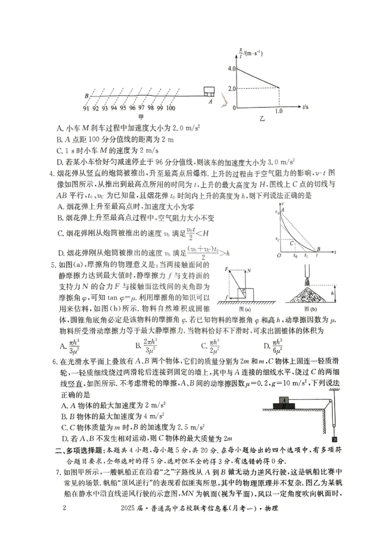 湖南省娄底市名校联考11月信息卷（月考一）物理_2024-2025高三（6-6月题库）_2024年11月试卷_1113湖南省娄底市名校联考2024-2025学年高三上学期月考（一）（全科）