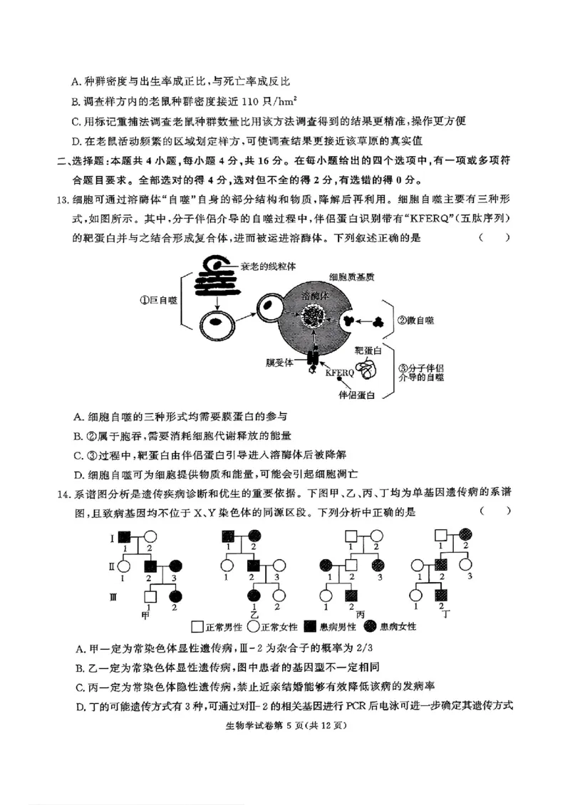 湖南省名校教育联盟&middot;2025届高三12月大联考生物_2024-2025高三（6-6月题库）_2024年12月试卷_1222湖南省名校教育联盟&middot;2025届高三12月大联考（全科）