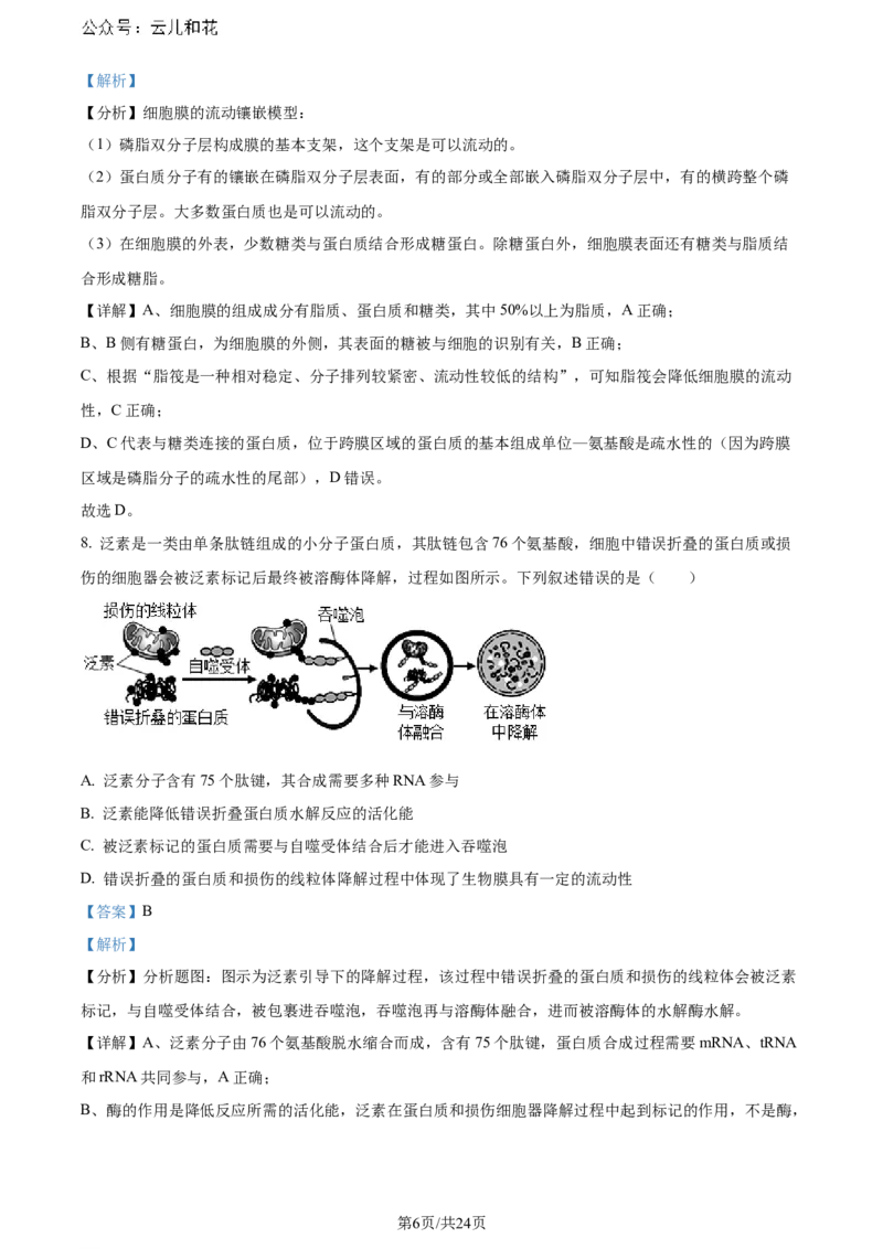 精品解析：重庆市巴蜀中学校2023-2024学年高二下学期7月期末考试生物试题（解析版）_2024-2025高二（7-7月题库）_2024年07月试卷_0722重庆市巴蜀中学2023-2024学年高二下学期期末
