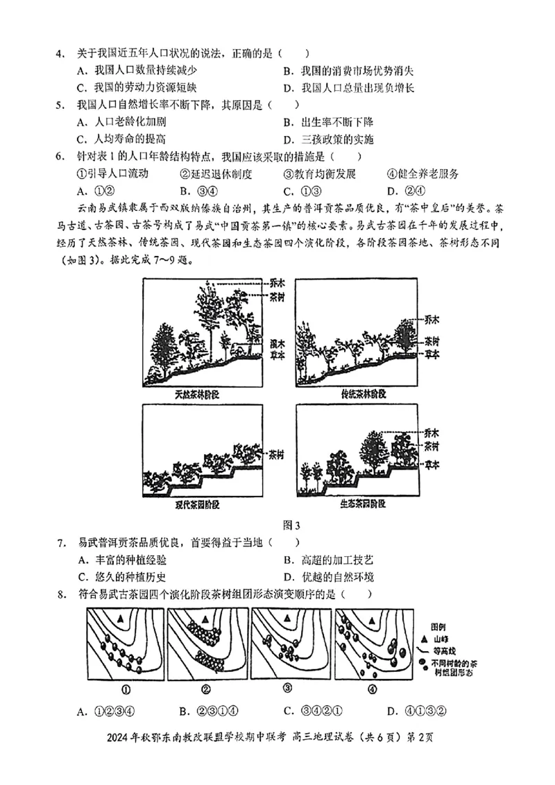 鄂东南期中联考高三地理试卷_2024-2025高三（6-6月题库）_2024年11月试卷_11062025届湖北省鄂东南示范高中高三11月期中联考_地理