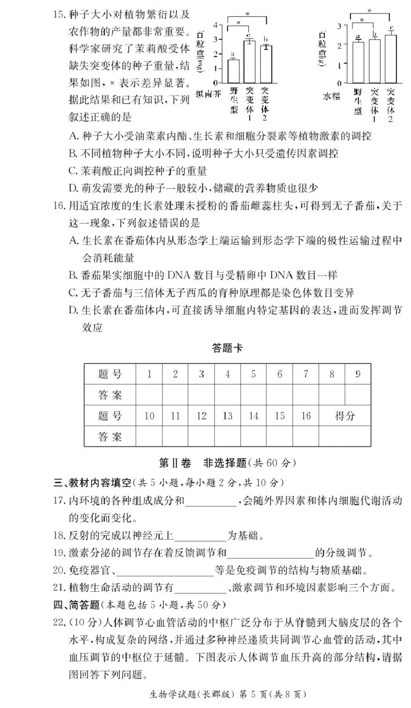 生物试卷（高二期中CJ）_2024-2025高二（7-7月题库）_2024年11月试卷_1106湖南省长沙市长郡中学2024-2025学年高二上学期期中考试