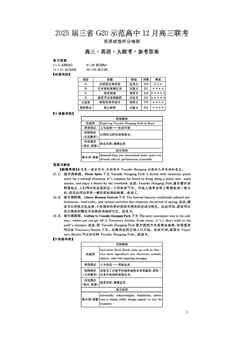 豫皖赣三省G20示范高中2024-2025学年高三上学期12月联考英语+答案_2024-2025高三（6-6月题库）_2024年12月试卷_1222豫皖赣三省G20示范高中2024-2025学年高三上学期12月联考（全科）