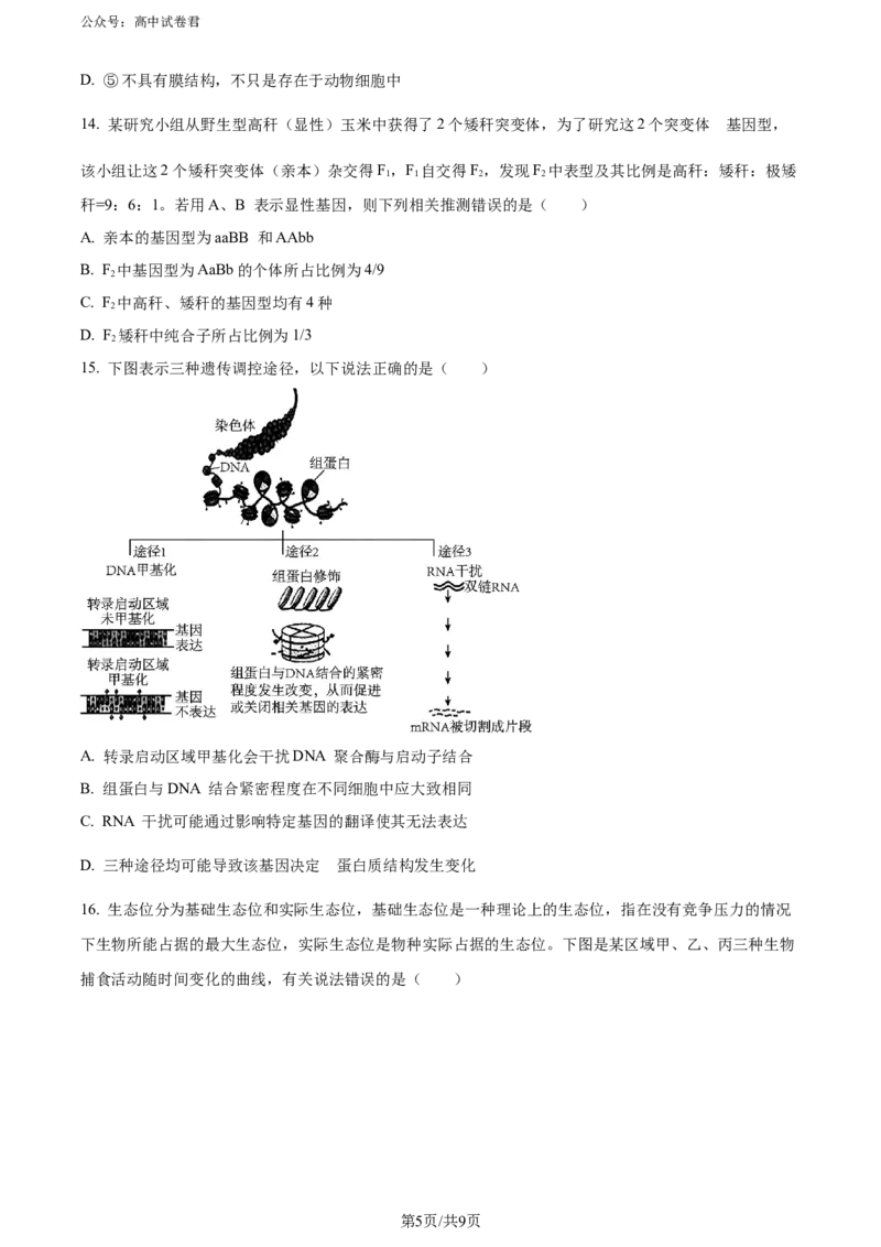 精品解析：广东省惠州市2023-2024学年高二下学期7月期末生物试题（原卷版）_2024-2025高三（6-6月题库）_2024年07月试卷_2407102025届广东省惠州市高三第一次调研考试（惠州高二期末考）