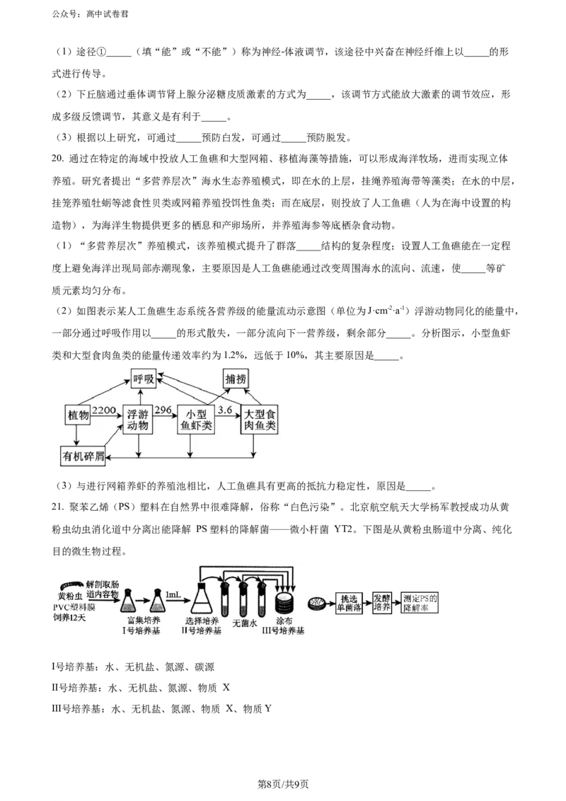 精品解析：广东省惠州市2023-2024学年高二下学期7月期末生物试题（原卷版）_2024-2025高三（6-6月题库）_2024年07月试卷_2407102025届广东省惠州市高三第一次调研考试（惠州高二期末考）