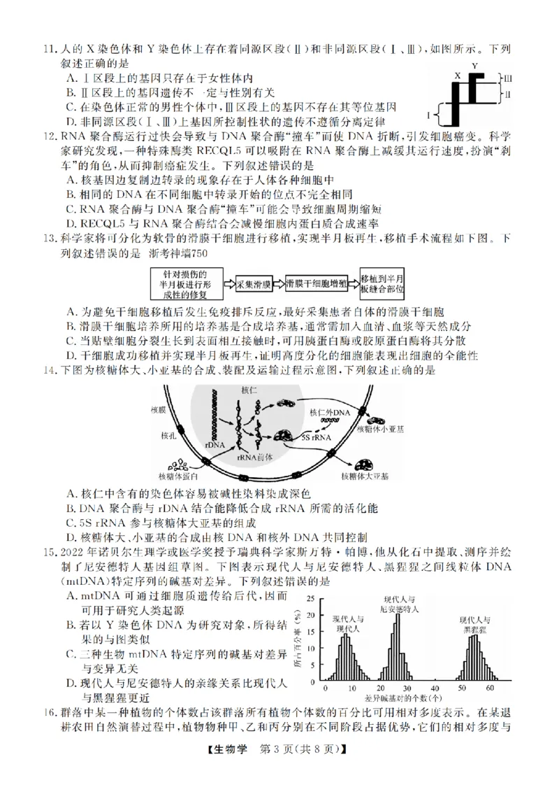 生物卷-2412强基联盟高三联考_2024-2025高三（6-6月题库）_2024年12月试卷_1219浙江省强基联盟2024年12月高三联考_浙江省强基联盟2024年12月高三联考生物