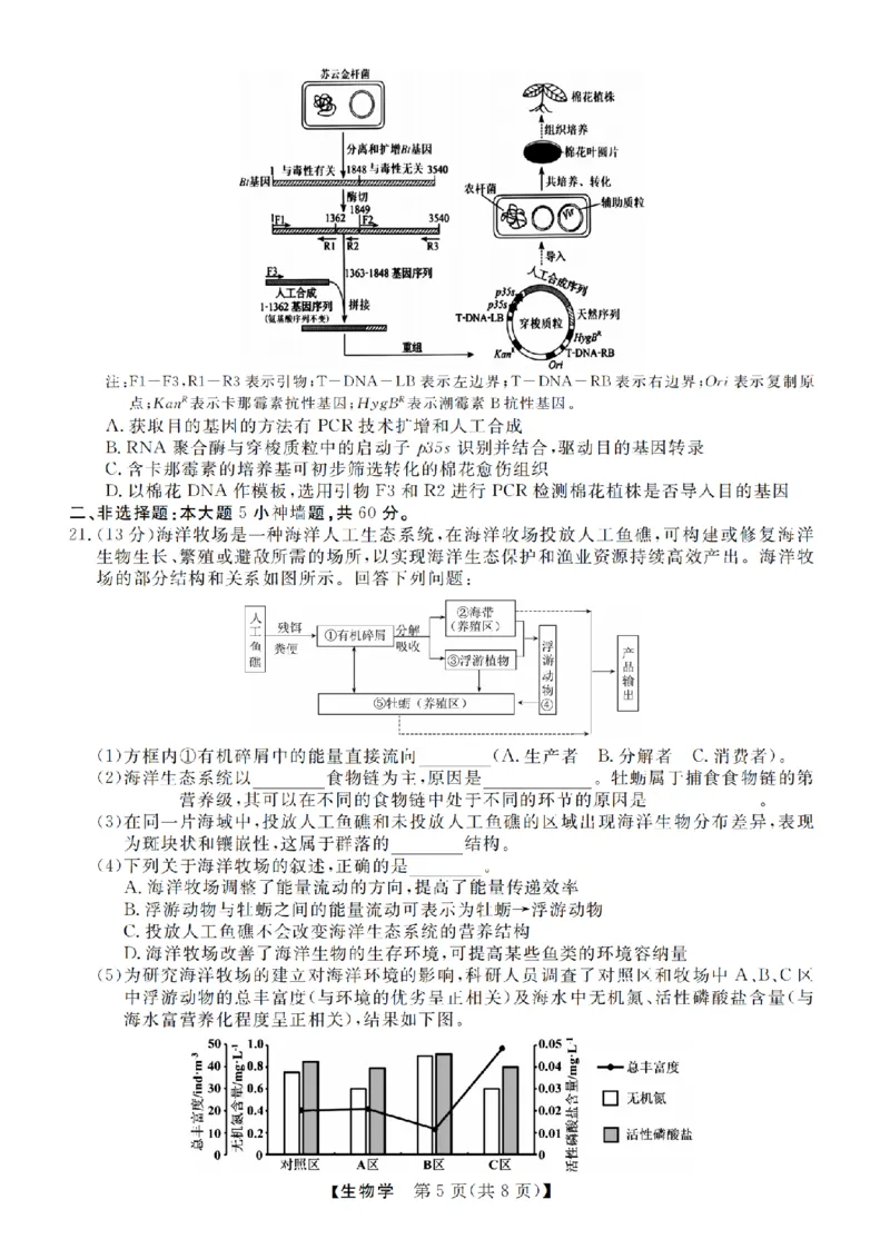 生物卷-2412强基联盟高三联考_2024-2025高三（6-6月题库）_2024年12月试卷_1219浙江省强基联盟2024年12月高三联考_浙江省强基联盟2024年12月高三联考生物