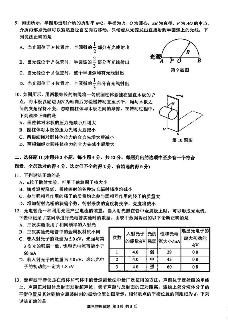 物理试卷_2024-2025高三（6-6月题库）_2025年02月试卷_02152025年2月浙江G12名校协作体高三返校考（全科）_浙江省名校协作体2024-2025学年高三下学期联考物理