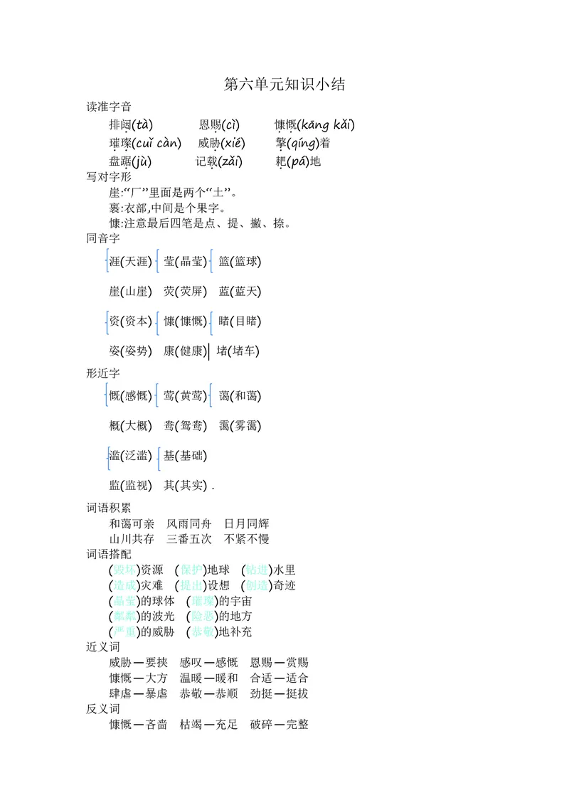 六年级上册语文部编版知识要点_小学1-6年级全部试卷_语文_六年级_3-11-1、小学六年级语文上册_3-11-1-1、复习、知识点、归纳汇总_部编（人教）版