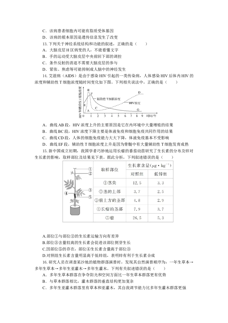 高二生物试题考试板_2024-2025高二（7-7月题库）_2025年05月试卷_0530湖北省部分高中协作体联考2024-2025学年高二下学期5月月考