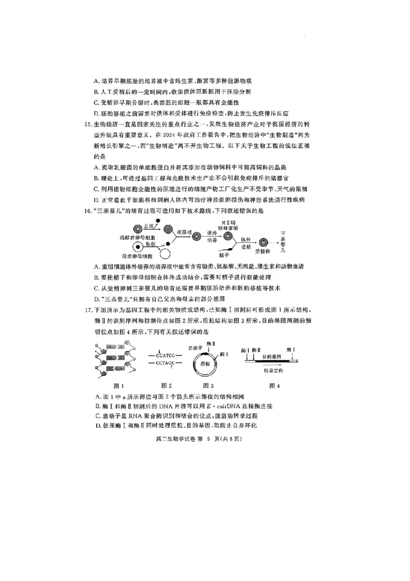 生物试卷_2024-2025高二（7-7月题库）_2024年07月试卷_0706湖北省部分市州2024年春季高二年级期末教学质量监测（湖北春季高二期末）_湖北省2023-2024学年高二下学期7月期末考试生物试题
