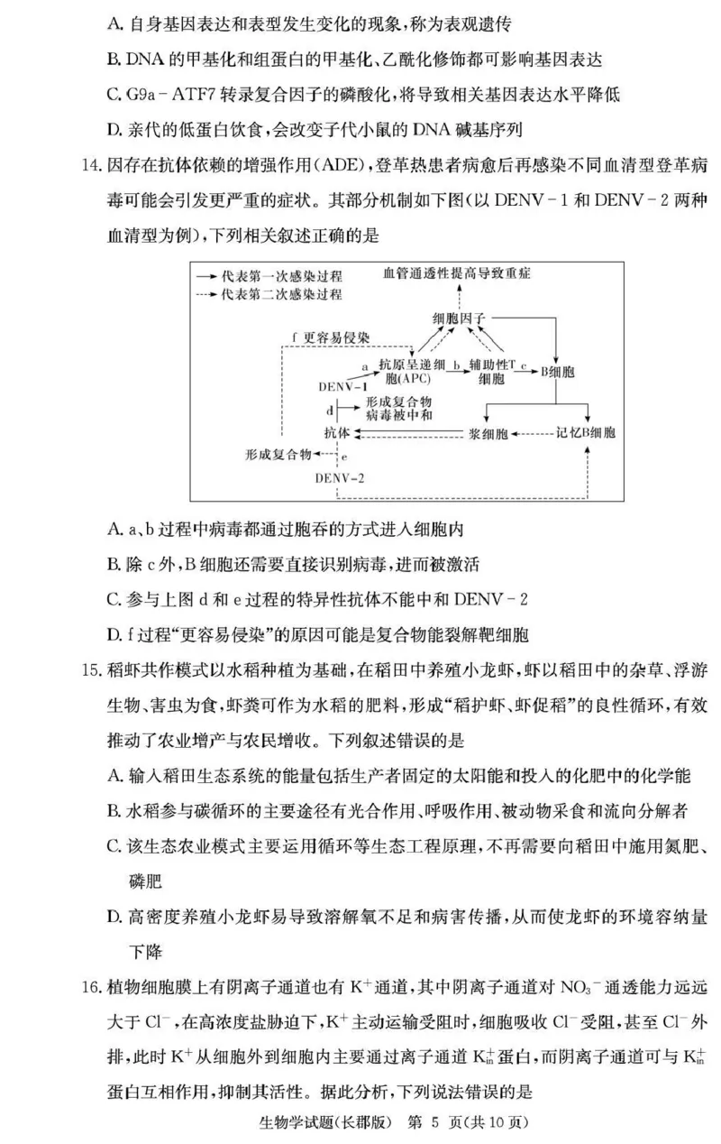 长郡中学2026届高三月考试卷（五）生物_2024-2026高三（6-6月题库）_2026年01月高三试卷_0104炎德&middot;英才大联考长郡中学2026届高三月考试卷（五）