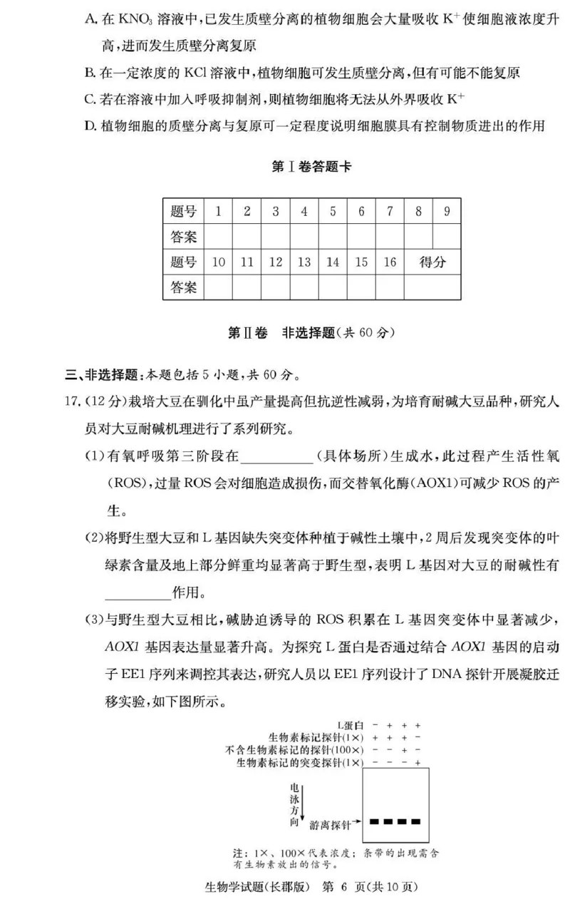 长郡中学2026届高三月考试卷（五）生物_2024-2026高三（6-6月题库）_2026年01月高三试卷_0104炎德&middot;英才大联考长郡中学2026届高三月考试卷（五）