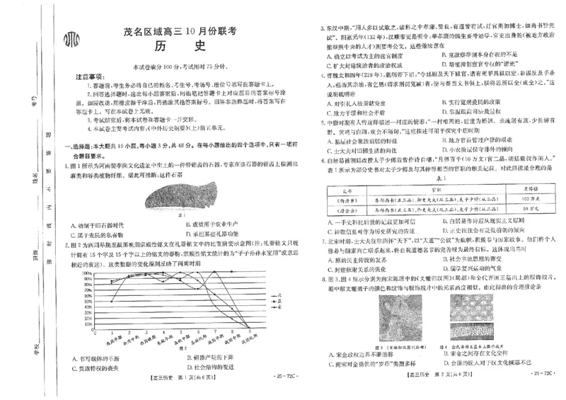 高三历史_2024-2025高三（6-6月题库）_2024年10月试卷_1022广东茂名区域2025届高三10月金太阳联考（25-72C）