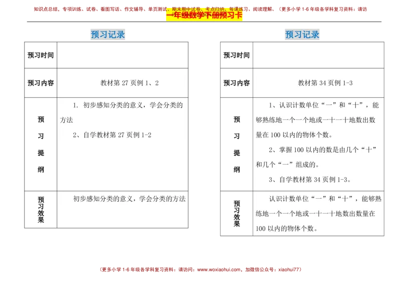 一年级下册数学期末-预习题卡人教新课标版_小学1-6年级全部试卷_数学_一年级_3-6-4、小学一年级数学下册_3-6-4-2、练习题、作业、试题、试卷_人教版_期末测试卷