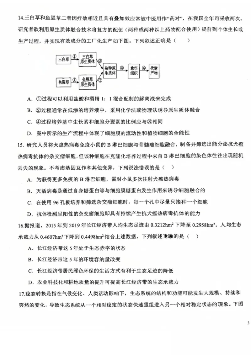 重庆市第十八中学2024-2025学年高二下学期5月学习能力摸底生物试卷（图片版，有答案）_2024-2025高二（7-7月题库）_2025年6月试卷