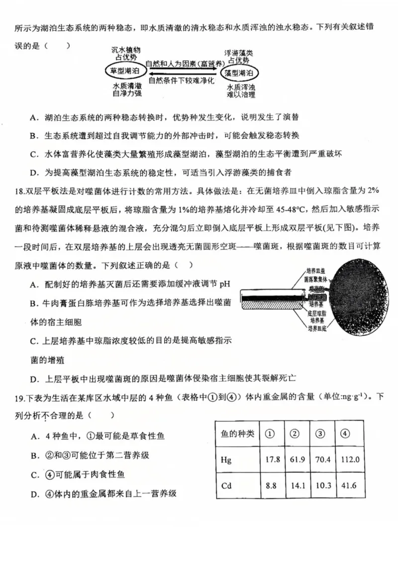 重庆市第十八中学2024-2025学年高二下学期5月学习能力摸底生物试卷（图片版，有答案）_2024-2025高二（7-7月题库）_2025年6月试卷