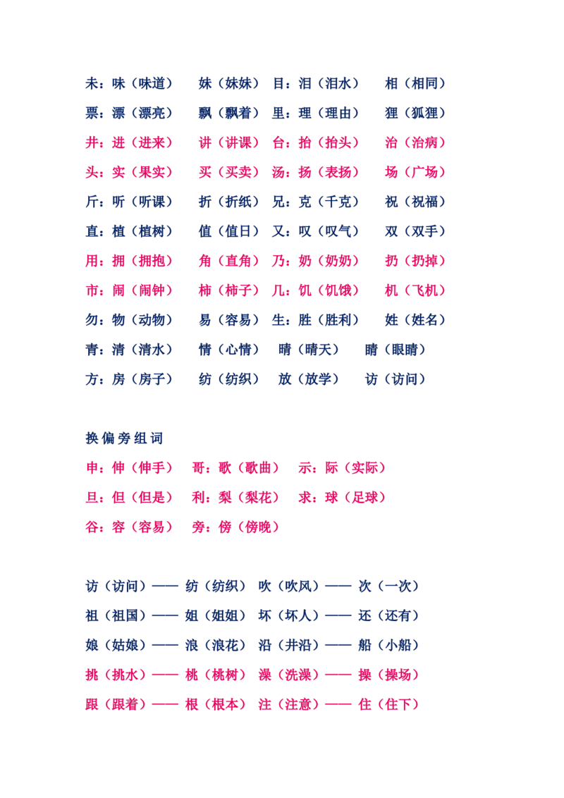二年级上册语文加偏旁换偏旁组词_小学1-6年级全部试卷_语文_二年级_3-7-1、小学二年级语文上册_3-7-1-2、练习题、作业、试题、试卷_通用