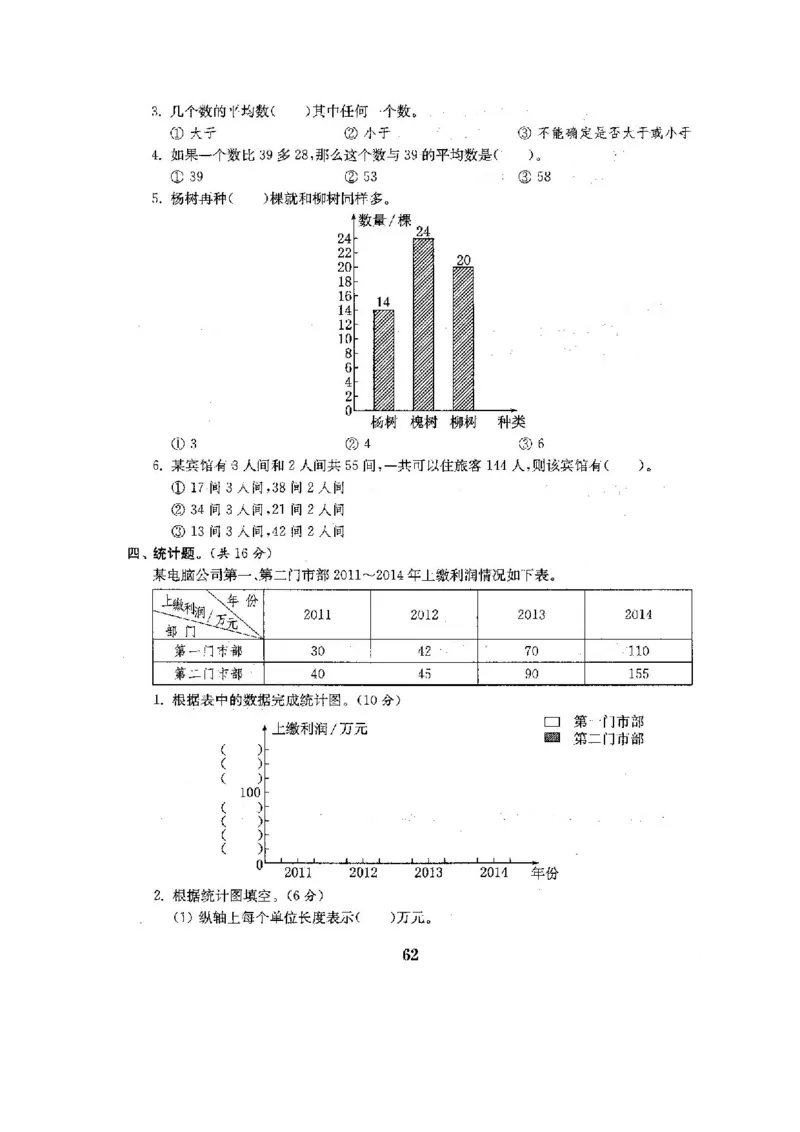 人教版四年级数学下册全套试卷附完整答案_小学1-6年级全部试卷_数学_四年级_3-9-4、小学四年级数学下册_3-9-4-2、练习题、作业、试题、试卷_人教版