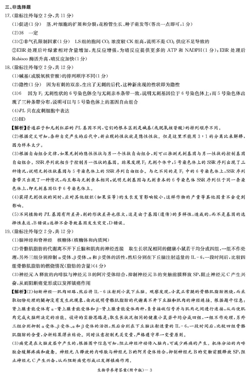 生物答案（附中4次）_2024-2025高三（6-6月题库）_2024年12月试卷_1210湖南省长沙市湖南师范大学附属中学2024-2025学年高三上学期月考卷（四）