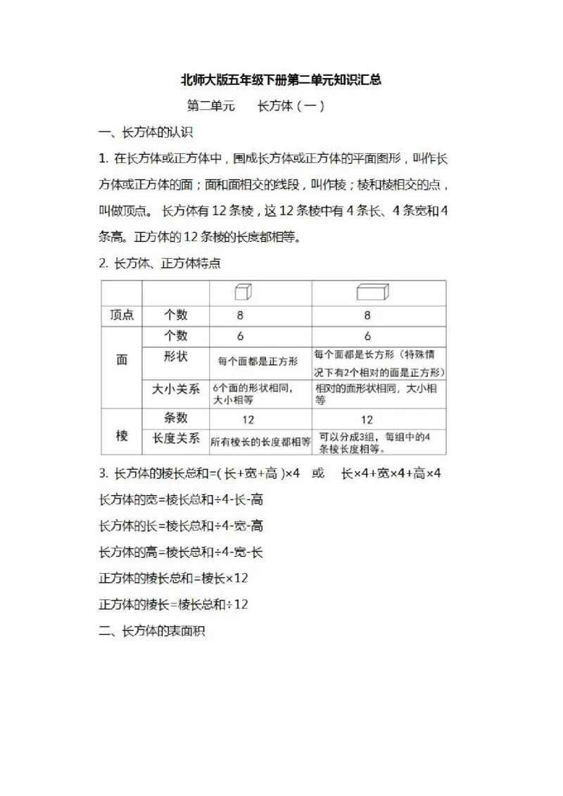 北师大数学五年级下册知识汇总_小学1-6年级全部试卷_数学_五年级_3-10-4、小学五年级数学下册_3-10-4-1、复习、知识点、归纳汇总_北师大版