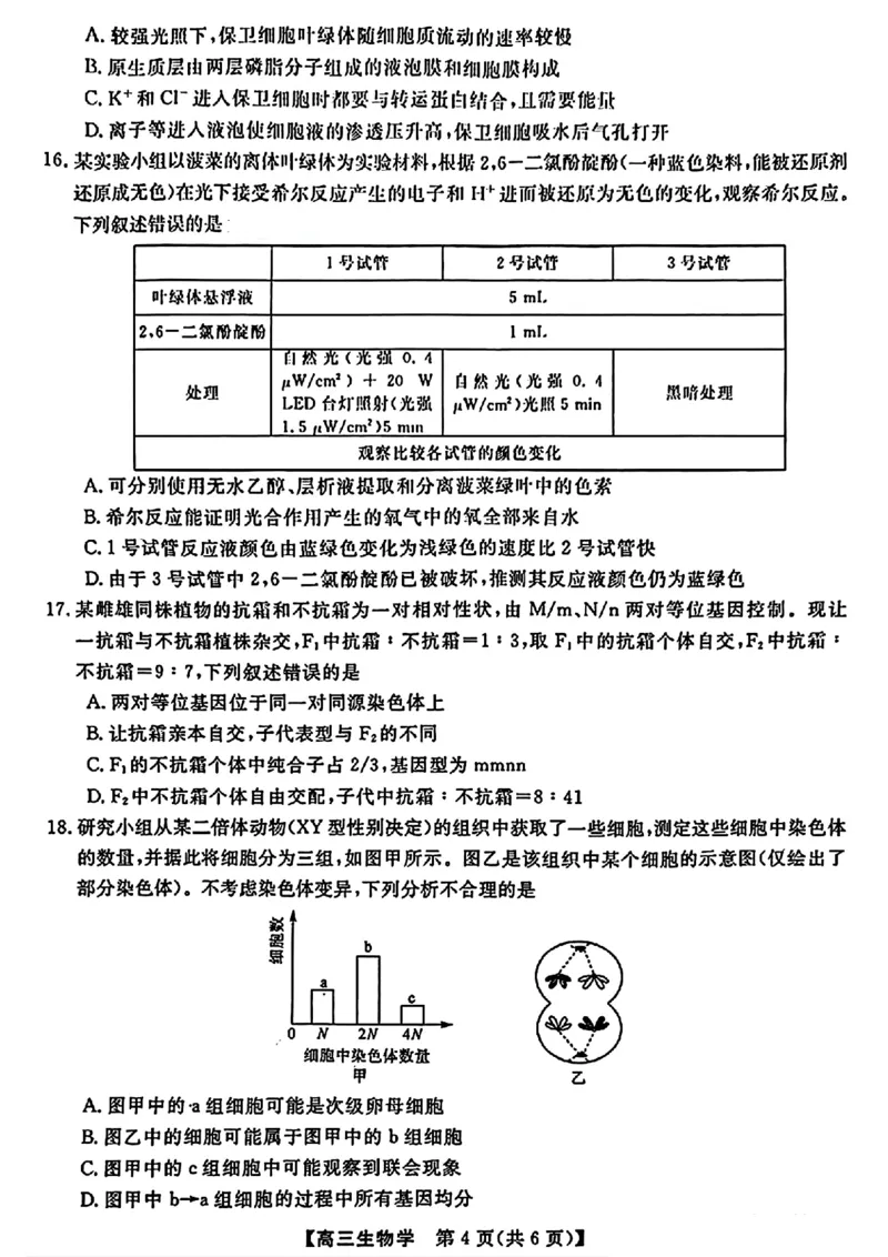 金科大联考&middot;2025届高三9月质量检测生物试卷_2024-2025高三（6-6月题库）_2024年09月试卷_0930河北省金科大联考2025届高三9月质量检测_金科大联考&middot;2025届高三9月质量检测生物