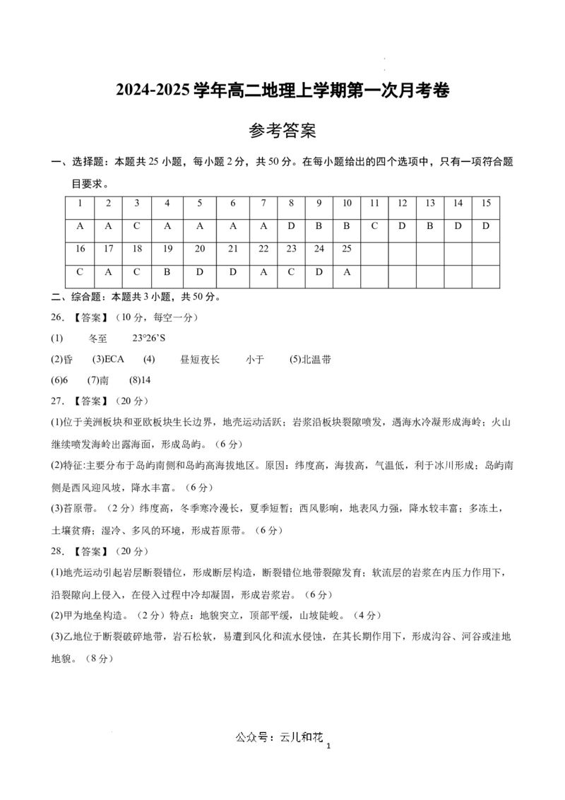 高二地理第一次月考卷（参考答案）（天津专用）_2024-2025高二（7-7月题库）_2024年09月试卷_0924黄金卷：2024-2025学年高二上学期第一次月考9科word解析版含答题卡（天津专用）