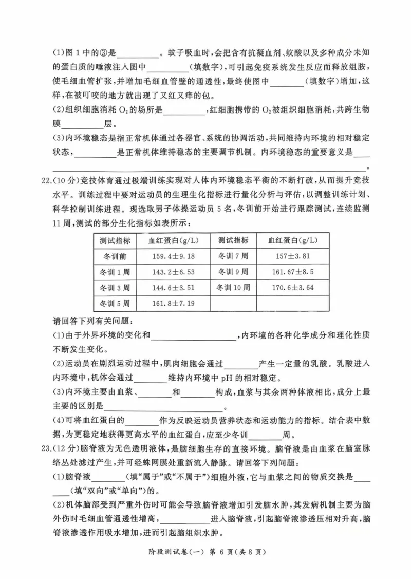 黑龙江省双鸭山市部分学校2025-2026学年高二上学期9月月考生物试题_2025年10月高二试卷_251003黑龙江省双鸭山市部分学校2025-2026学年高二上学期9月月考