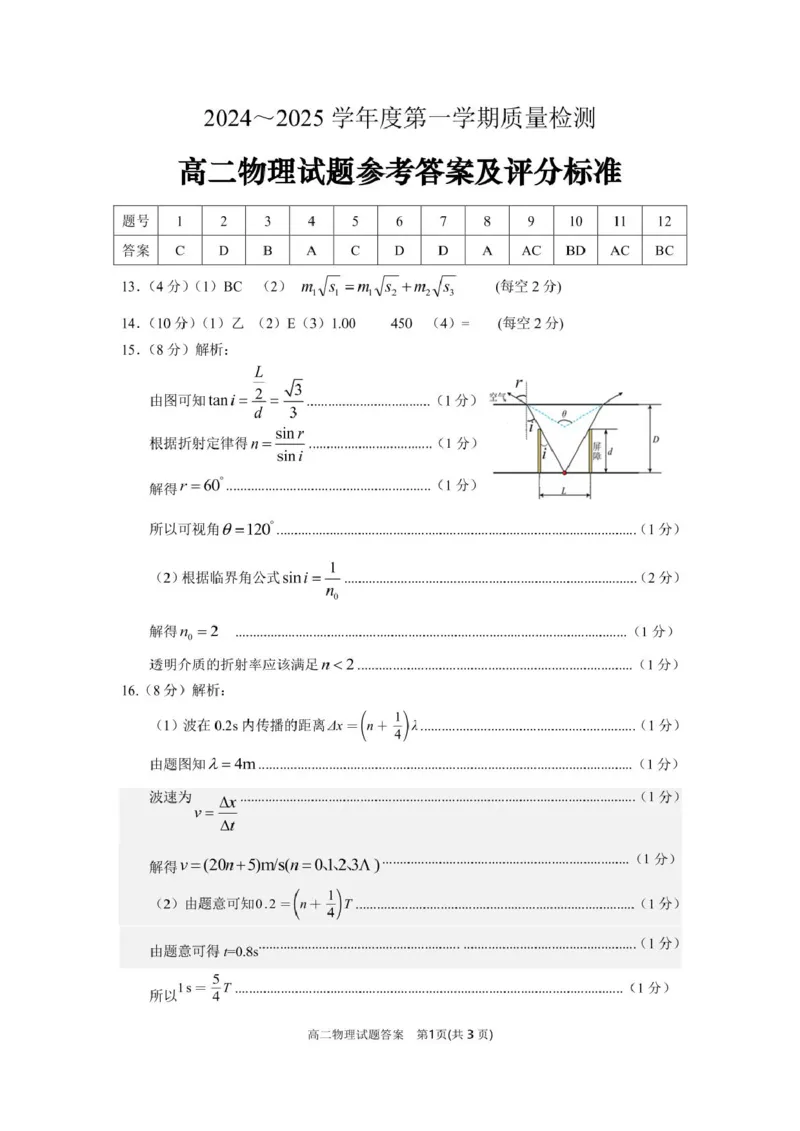 高二物理答案_2024-2025高二（7-7月题库）_2025年02月试卷_0227山东省济宁市2024-2025学年高二上学期1月期末考试_山东省济宁市2024-2025学年高二上学期1月期末考试物理PDF版含答案