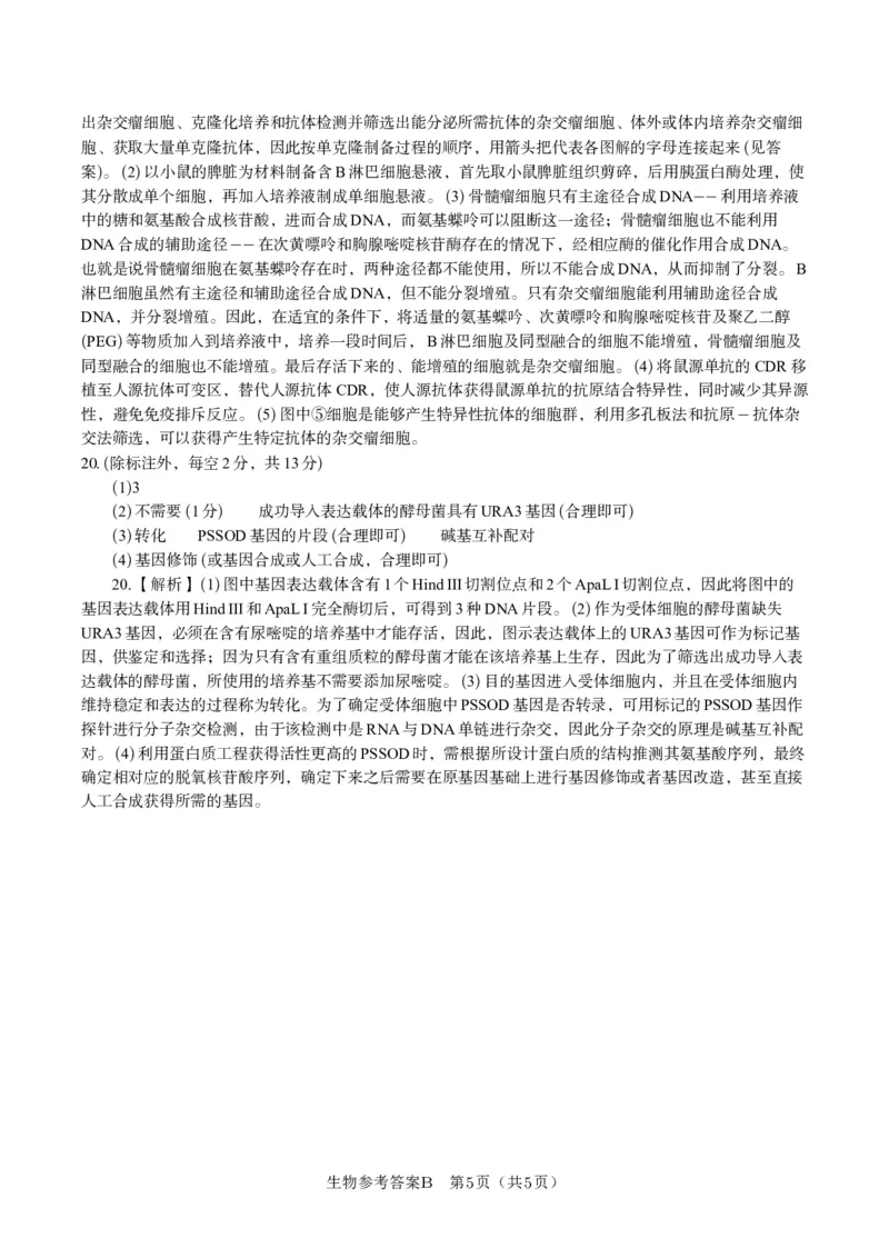生物答案B&middot;2025年5月高二阶段考_2024-2025高二（7-7月题库）_2025年6月试卷_0609安徽省金榜教育2024-2025学年高二下学期五月份阶段性考试