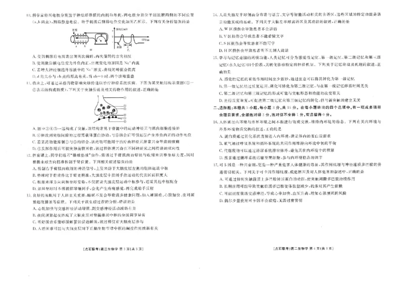 辽宁省点石联考2025-2026学年高二上学期10月月考生物试题含答案_2025年10月高二试卷_251013辽宁省点石联考2025-2026学年高二上学期10月月考