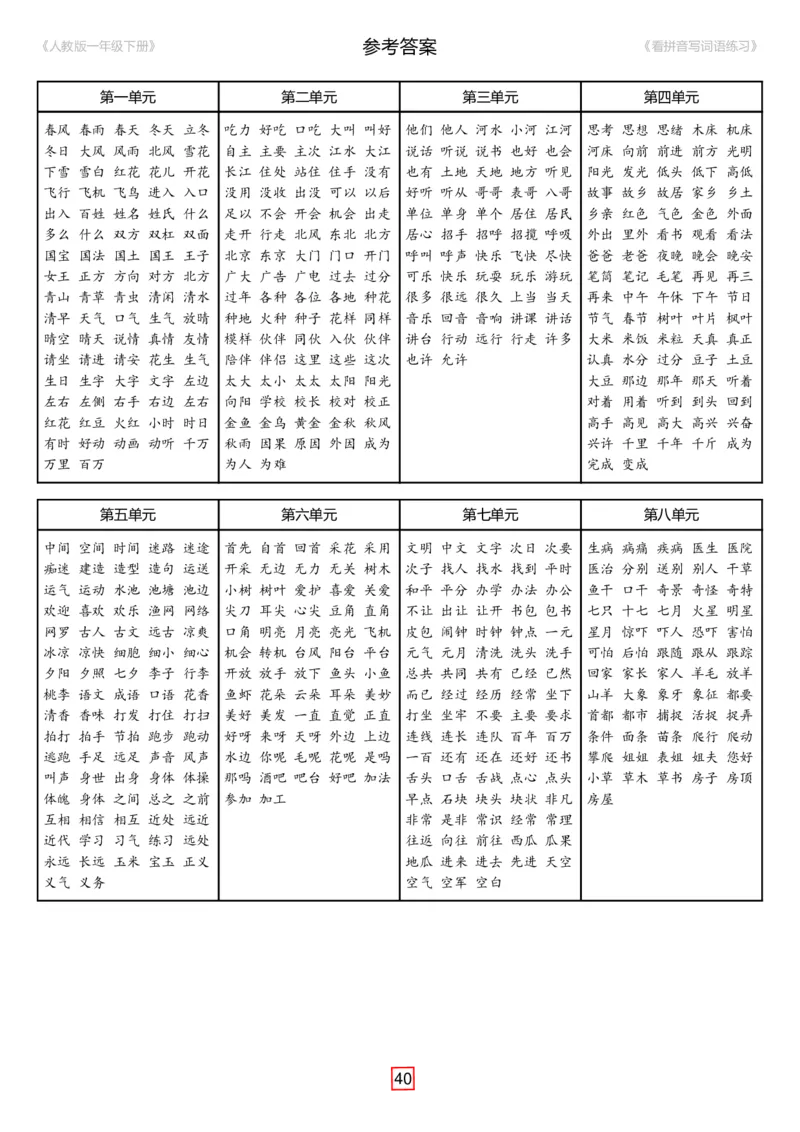 人教版一年级下册（新）1---8单元_生字扩词(看拼音写词语)_17页带答案_小学1-6年级全部试卷_语文_一年级_3-6-2、小学一年级语文下册_3-6-2-2、练习题、作业、试题、试卷_人教版