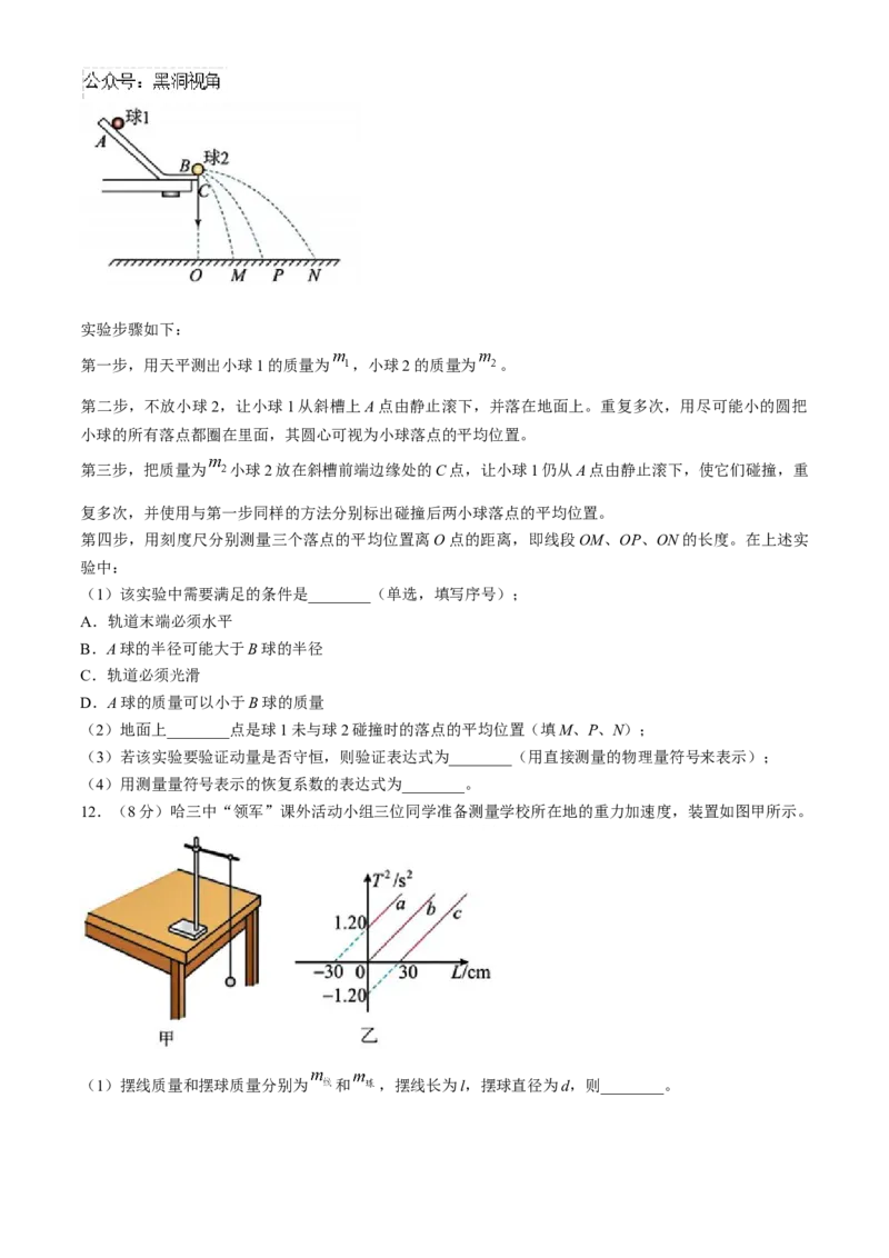 黑龙江省哈尔滨市第三中学2024-2025学年高三上学期10月月考物理试题(无答案)_2024-2025高三（6-6月题库）_2024年10月试卷_1014黑龙江省哈尔滨市第三中学校2024-2025学年高三上学期10月月考