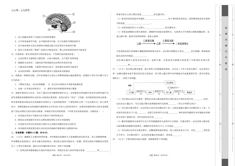 高二生物第一次月考卷（考试版A3）测试范围：第1-2章（人教版2019）_2024-2025高二（7-7月题库）_2024年09月试卷