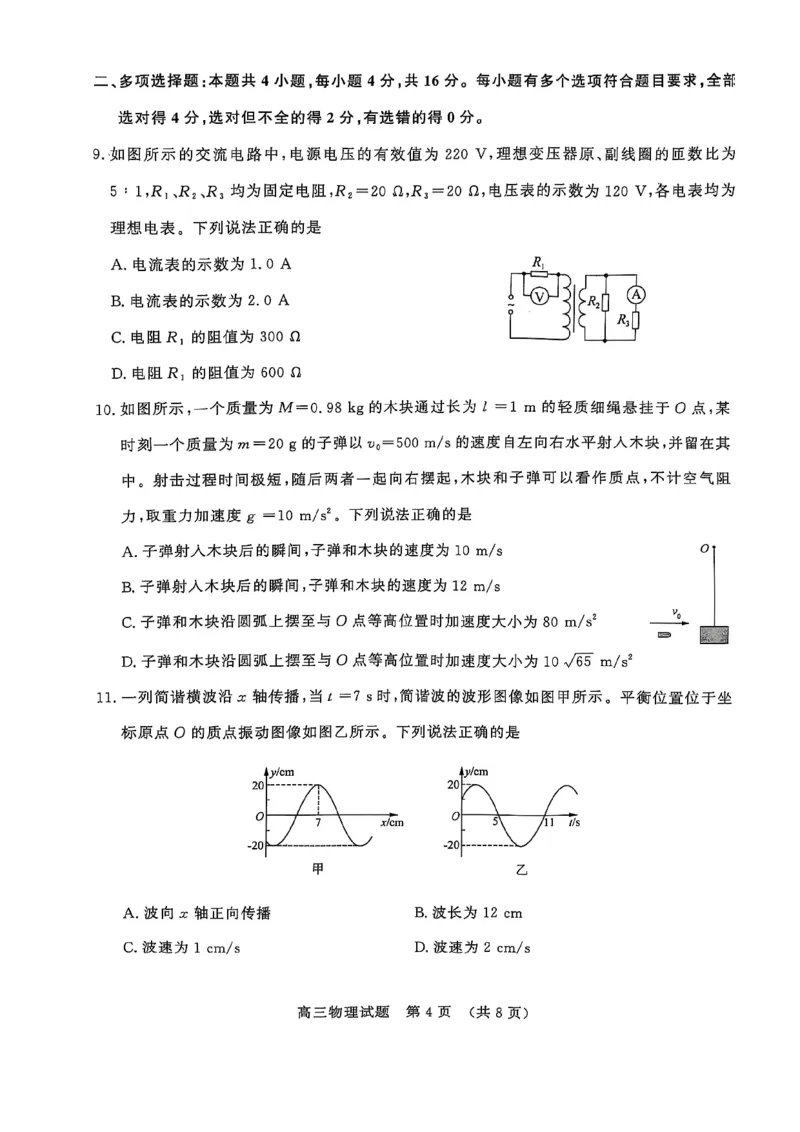 物理试题_2024-2025高三（6-6月题库）_2025年02月试卷_02172025届山东省名校联盟高三下学期2月开学考试（全科）_2025届山东省名校联盟高三下学期2月开学考试物理