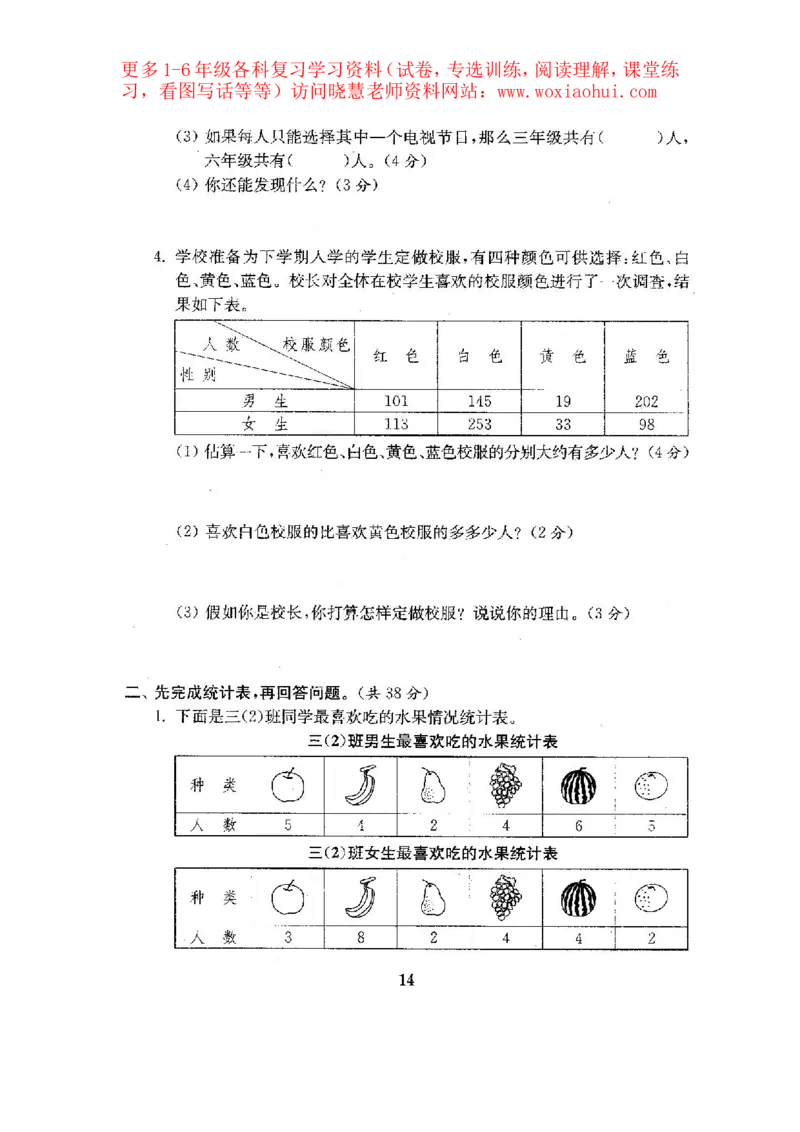 人教版数学3下期中复习试卷7套附答案_小学1-6年级全部试卷_数学_三年级_3-8-4、小学三年级数学下册_3-8-4-2、练习题、作业、试题、试卷_人教版_期中测试卷