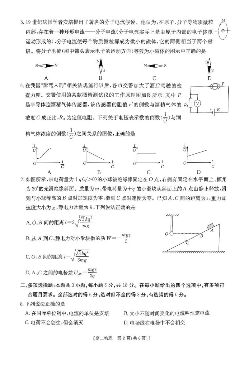 物理试题_2024-2025高二（7-7月题库）_2024年12月试卷_1214金太阳广东省2024-2025学年高二上学期12月联合检测_广东省部分名校2024-2025学年高二上学期12月联合检测物理试题