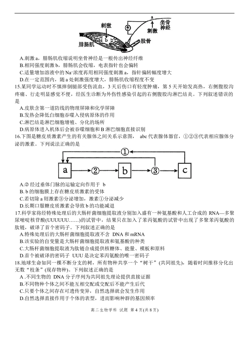 浙江省金砖联盟2025学年第一学期期中联考高二年级生物学科试题_251207浙江省金砖高中联盟2025-2026学年高二上学期11月期中考试（全）