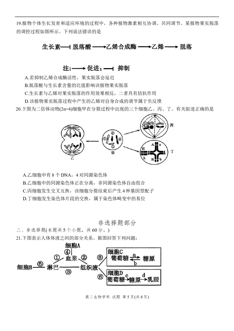 浙江省金砖联盟2025学年第一学期期中联考高二年级生物学科试题_251207浙江省金砖高中联盟2025-2026学年高二上学期11月期中考试（全）