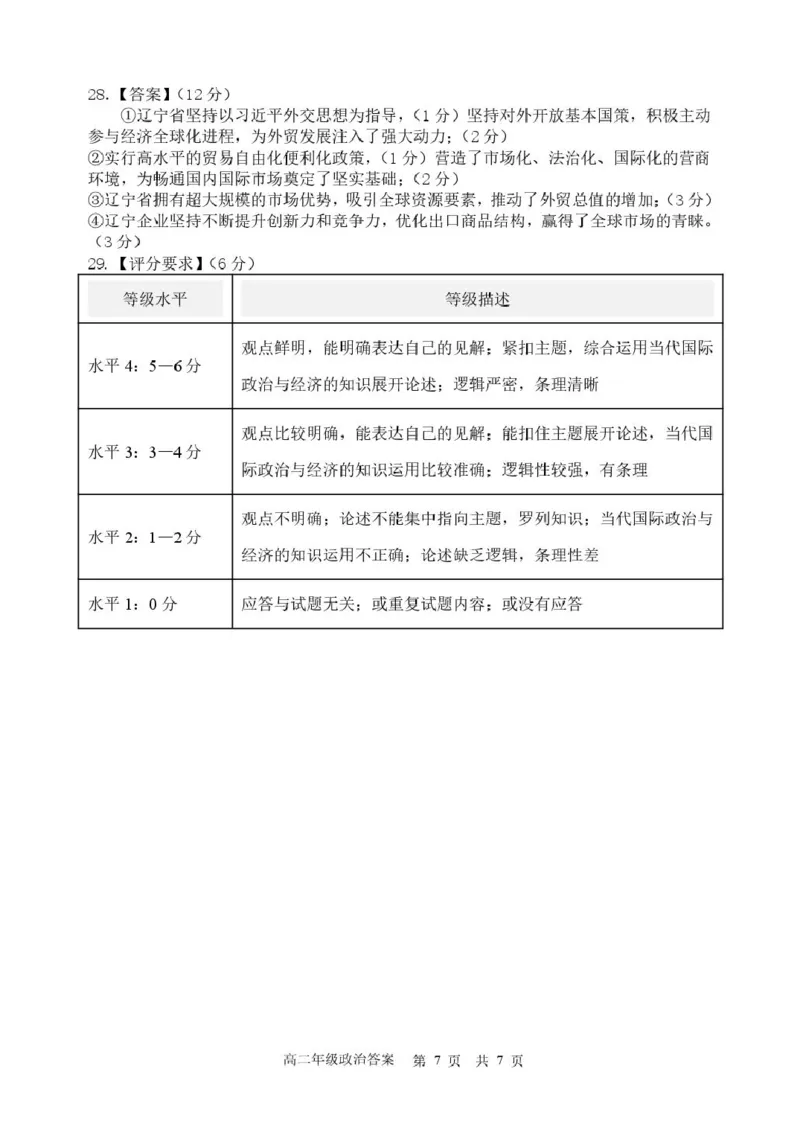 高二年级期末政治学科答案_2024-2025高二（7-7月题库）_2026年1月高二_260123辽宁省沈阳市五校协作体2025-2026学年高二上学期1月期末考试（全）
