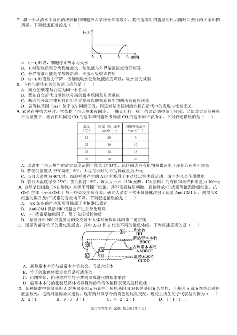 高二生物试题_251209浙江省环大罗山联盟2025-2026学年高二上学期11月期中（全）_浙江省环大罗山联盟2025-2026学年高二上学期11月期中生物试题（图片版，含答案）