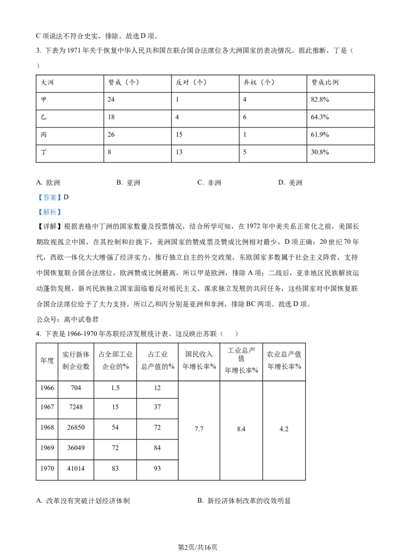福建省福州第二中学2023-2024学年高二下学期期末考试历史试题（解析版）_2024-2025高三（6-6月题库）_2024年07月试卷_240721福建省福州第二中学2023-2024学年高二下学期期末考试