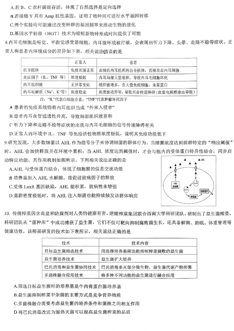 育才中学校高2026届一诊模拟考试生物_2024-2026高三（6-6月题库）_2026年01月高三试卷_0114重庆市育才中学校高2026届一诊模拟考试（全）