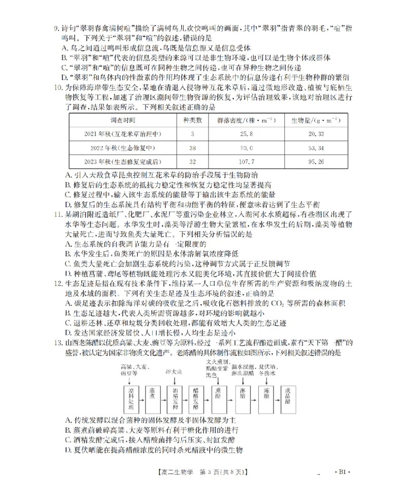 生物学_扫描版_2024-2025高二（7-7月题库）_2026年1月高二_260125山东省济宁市2025-2026学年高二上学期1月诊断性练习月考（全）