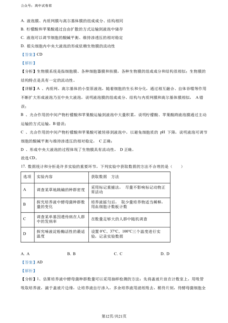 精品解析：山西省大同市2023-2024学年高二下学期期末考试生物试题（解析版）_2024-2025高三（6-6月题库）_2024年07月试卷_240711山西省大同市2025届高三年级第一次学情调研