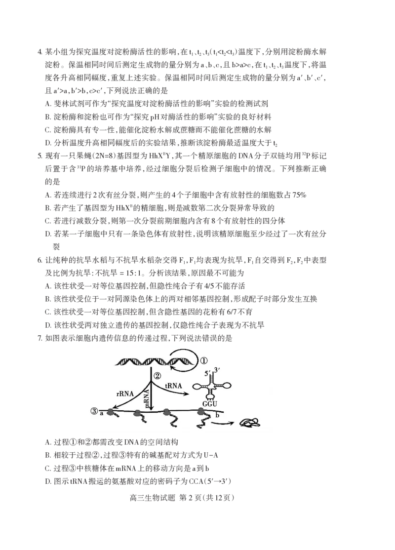 泰安市2026届高三上学期1月期末考试生物+答案_2024-2026高三（6-6月题库）_2026年01月高三试卷_0107山东省泰安市2026届高三上学期1月期末考试（全）